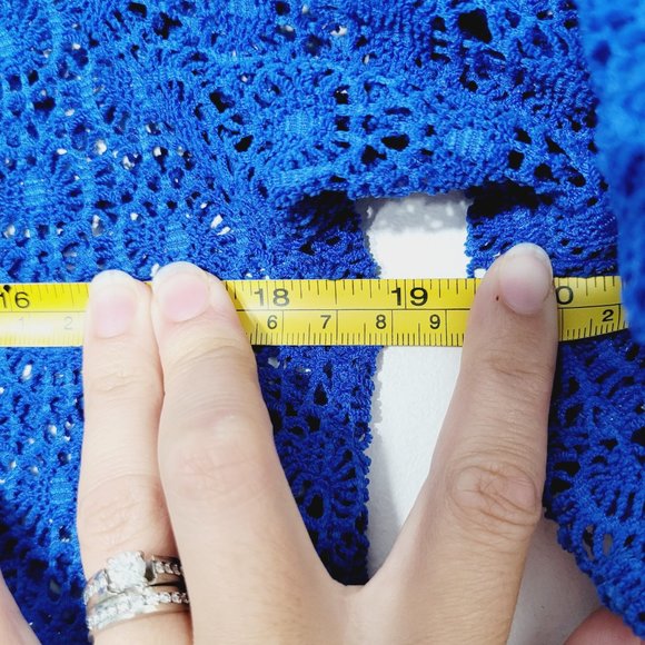 Joy Joy Sheer Lace Coquette Coverup Dress Short Sleeve Blue Ruffle Trim Elegant - Picture 8 of 8